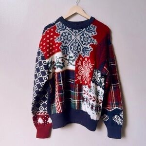 Faconnable Mens Fair Isle Alpaca Wool Patchwork Holiday Sweater Size M